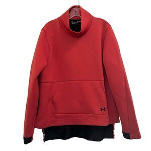 UNDER ARMOUR Women's Move Loose Fit Mock Top Radio Red Size XL Layered Logo